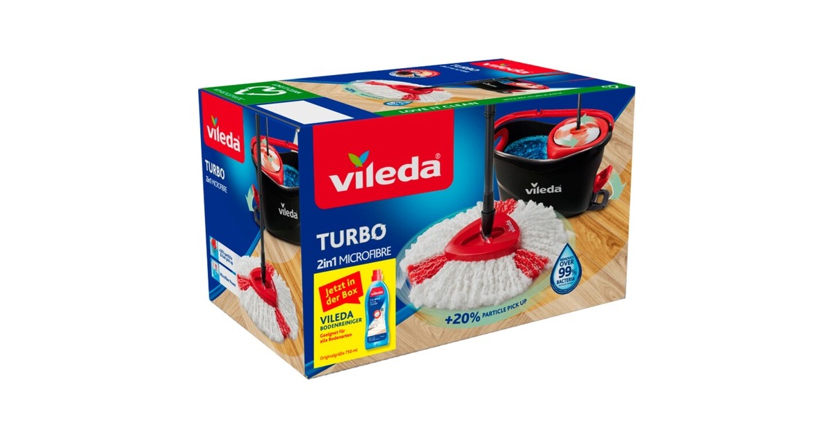 Vileda Wischmop Turbo 2in1 Microfibre Komplett Set, Bodenwischer(schwarz/rot, inkl. 750ml Vileda Bodenreiniger)