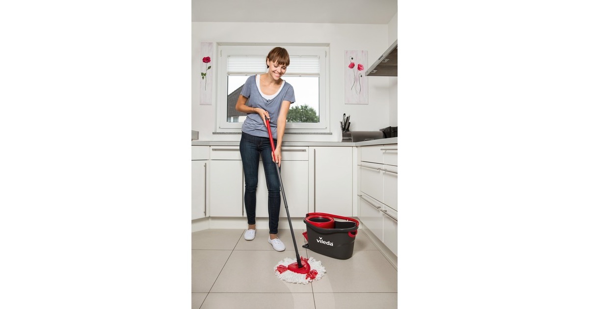 Vileda Wischmop Turbo EasyWring & Clean Box, Bodenwischer(schwarz/rot)