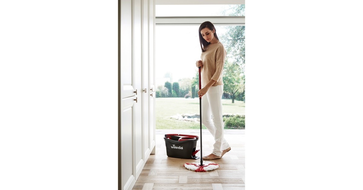 Vileda Wischmop Turbo EasyWring & Clean Box, Bodenwischer(schwarz/rot)