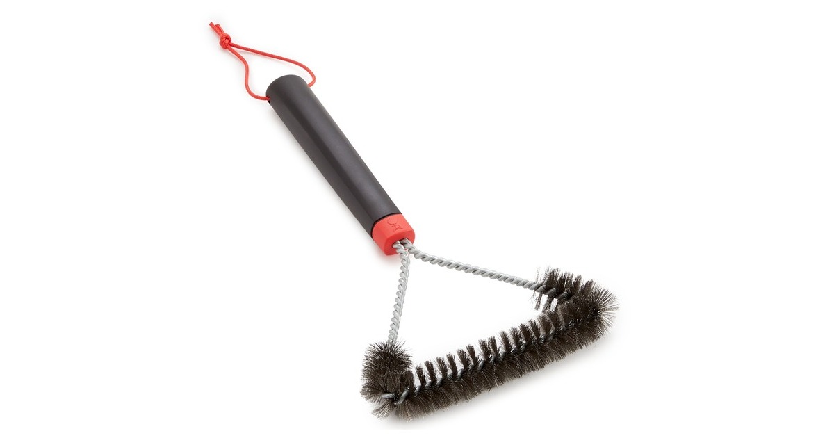 Weber Dreiseitige Grillbürste 6277, mit Edelstahlborsten, 30cm, Grill-Reinigungsbürste(schwarz/rot)