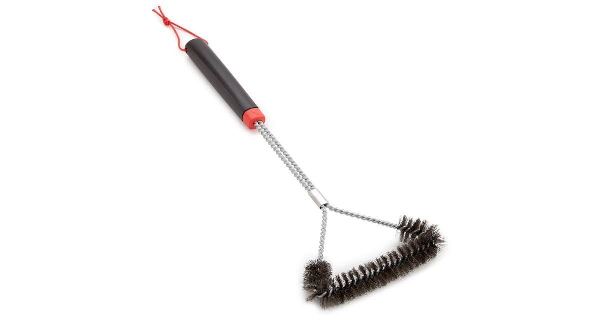 Weber Dreiseitige Grillbürste 6278, mit Edelstahlborsten, 46cm, Grill-Reinigungsbürste(schwarz/rot)