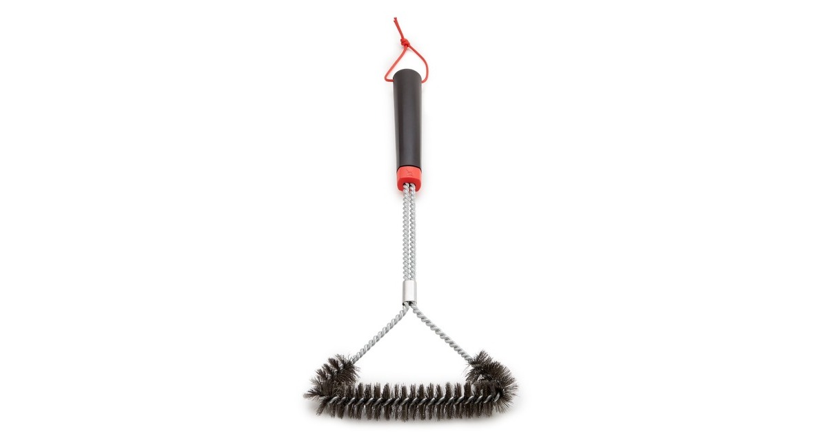 Weber Dreiseitige Grillbürste 6278, mit Edelstahlborsten, 46cm, Grill-Reinigungsbürste(schwarz/rot)