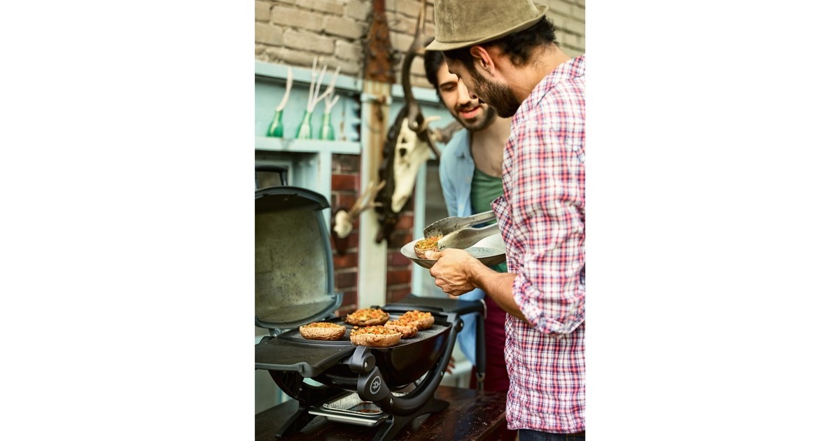 Weber Elektrogrill Q 1400 mit Stand, Dark Grey(schwarz/grau, 2.200 Watt, mit Seitentischen)