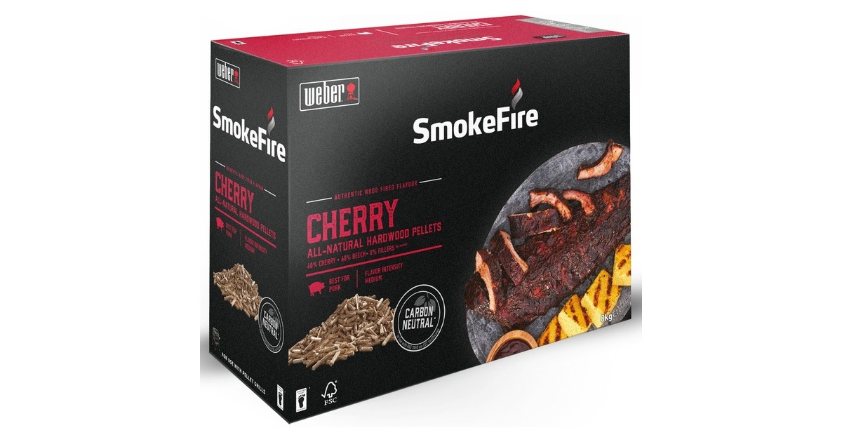 Weber Holzpellets Kirschholz, 8kg, Brennstoff(für SmokeFire)