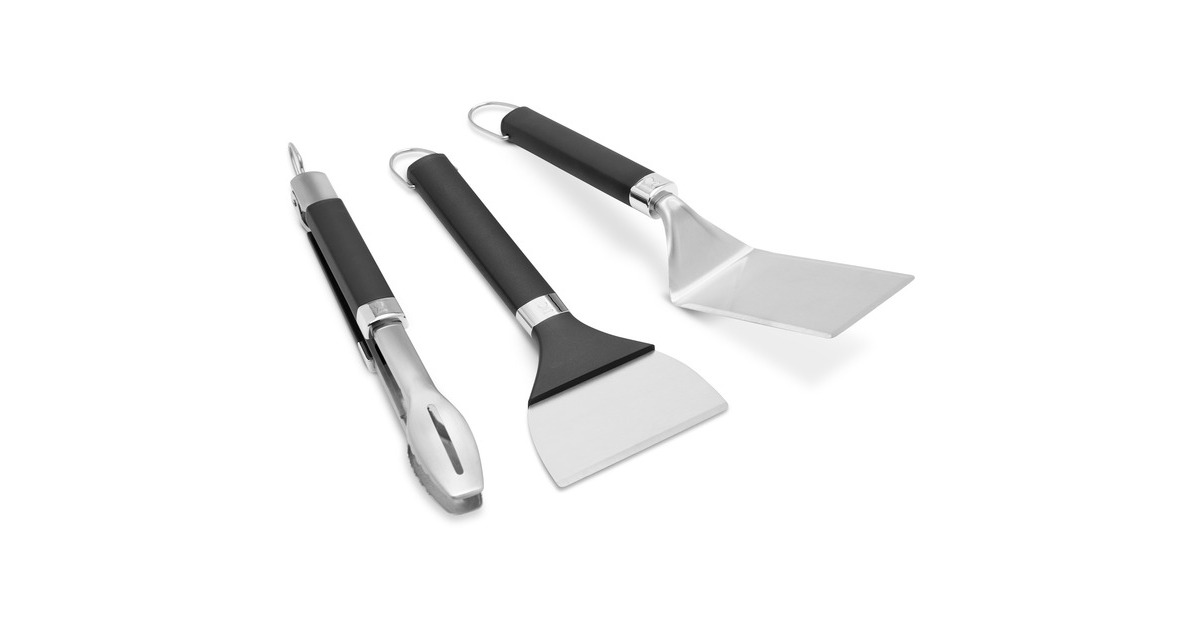 Weber Plancha Zubehör-Set, 3-teilig, Wender(edelstahl/schwarz, Wender, Schaber + Grillzange)