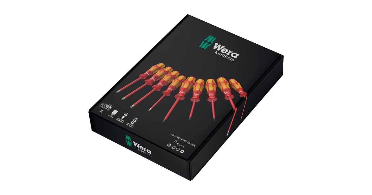 Wera 160 i/162 i/167 i/9 Schraubendrehersatz Kraftform Plus Serie 100, VDE(rot/gelb, 9-teilig, mit Lasertip)