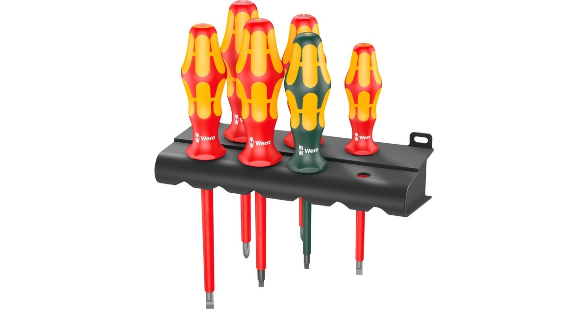 Wera 160 i/168 i/6 Schraubendrehersatz Kraftform Plus Serie 100 + Rack(rot/gelb, 6-teilig, mit Lasertip)