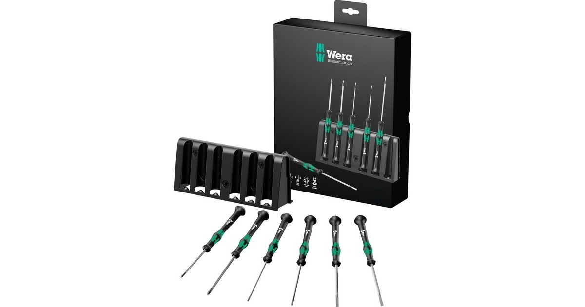 Wera 2035/6 B Elektronik-Schraubendrehersatz + Rack(schwarz/grün, 6-teilig, mit Black Point Spitze)