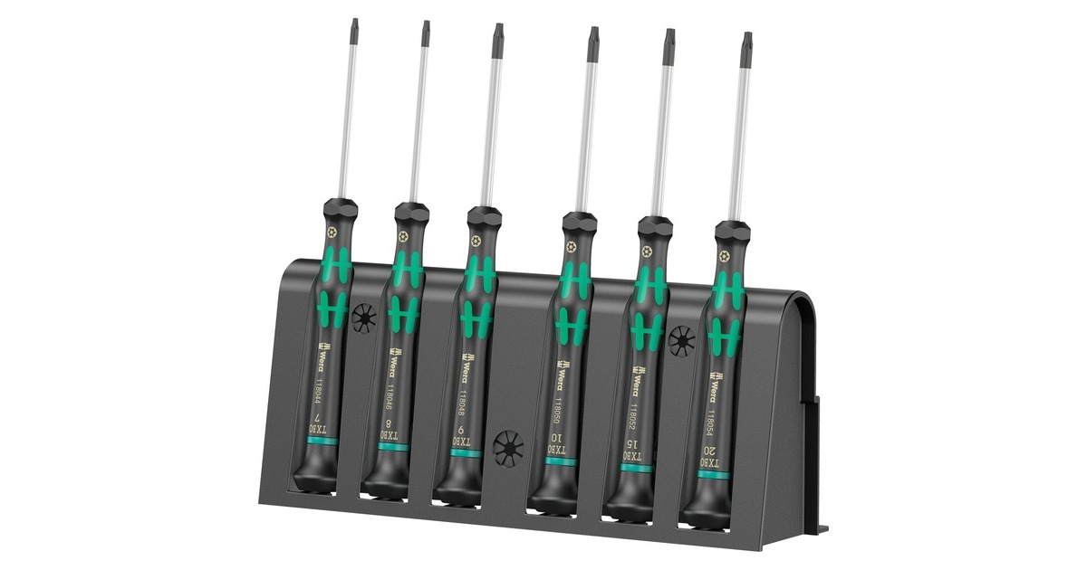 Wera 2067/6 Elektroniker TORX BO Schraubendrehersatz + Rack(schwarz/grün, 6-teilig, Black Point Spitze)