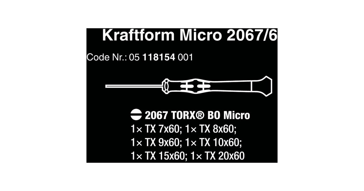 Wera 2067/6 Elektroniker TORX BO Schraubendrehersatz + Rack(schwarz/grün, 6-teilig, Black Point Spitze)