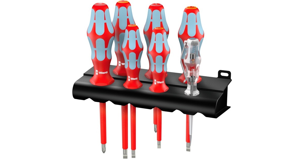 Wera 3160 i/7 Schraubendrehersatz Kraftform Plus, Edelstahl + Rack(rot/blau, 7-teilig, mit Lasertip)