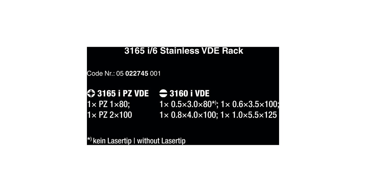 Wera 3165 i/6 Schraubendrehersatz, Edelstahl + Rack(rot/blau, 6-teilig, mit Lasertip)