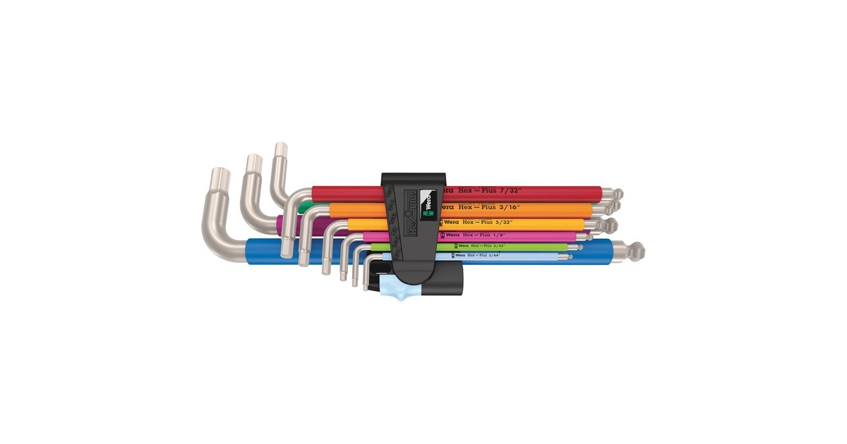 Wera 3950/9 Hex-Plus Multicolour Imperial Stainless 1 Winkelschlüsselsatz, Schraubendreher(schwarz, 9-teilig, zöllig, mit Halteclip)