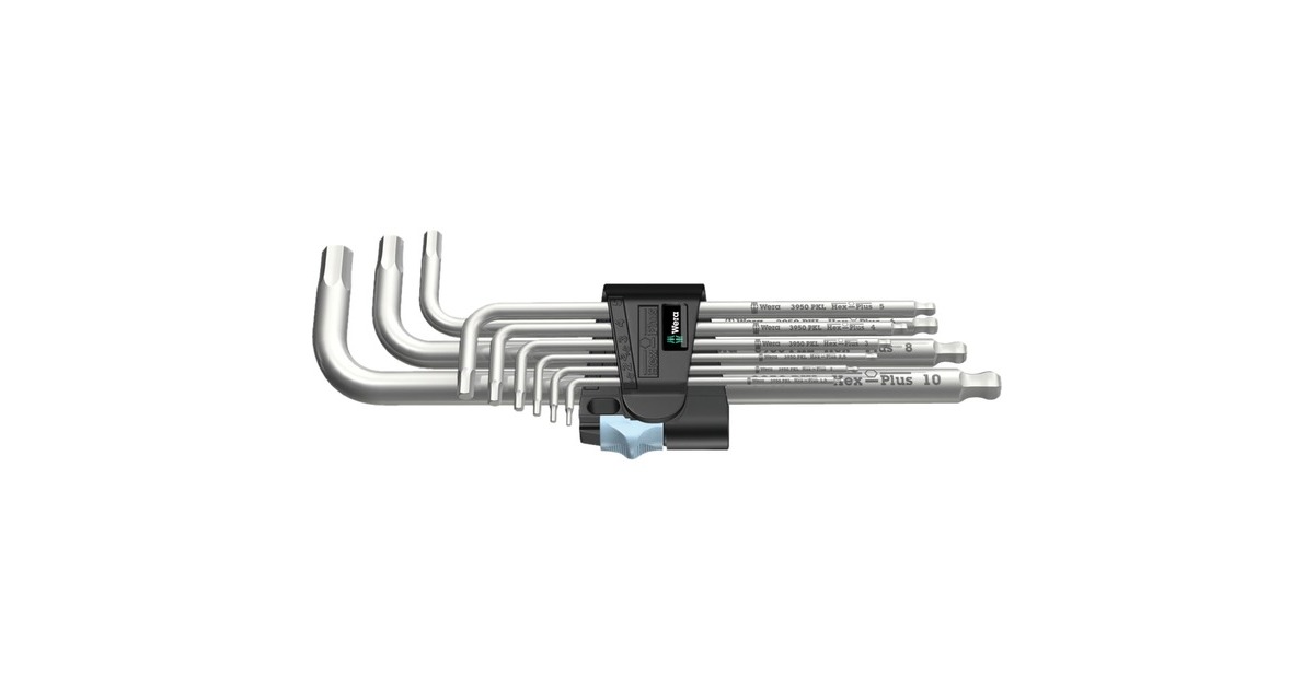 Wera 3950/9 Hex-Plus Stainless 1 Winkelschlüsselsatz, 9-teilig, Schraubendreher(edelstahl, Edelstahl, mit Halteclip)