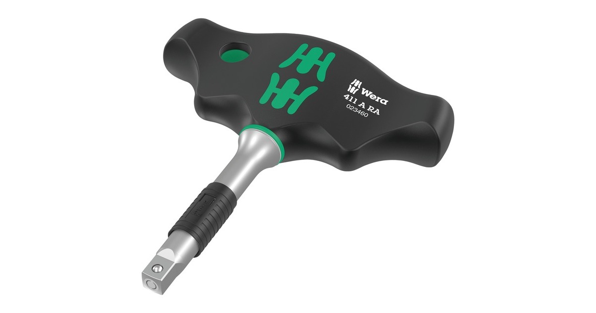 Wera 411 A RA Quergriff-Adapterschraubendreher mit Ratschenfunktion(schwarz/grün, 1/4" mit Kugelsicherung)
