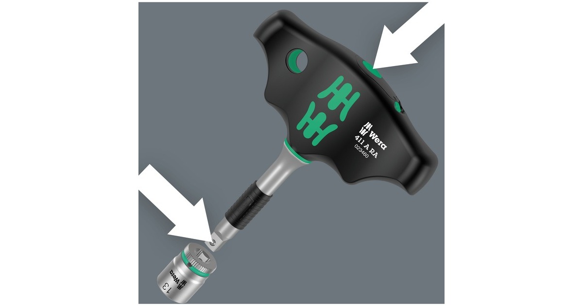 Wera 411 A RA Quergriff-Adapterschraubendreher mit Ratschenfunktion(schwarz/grün, 1/4