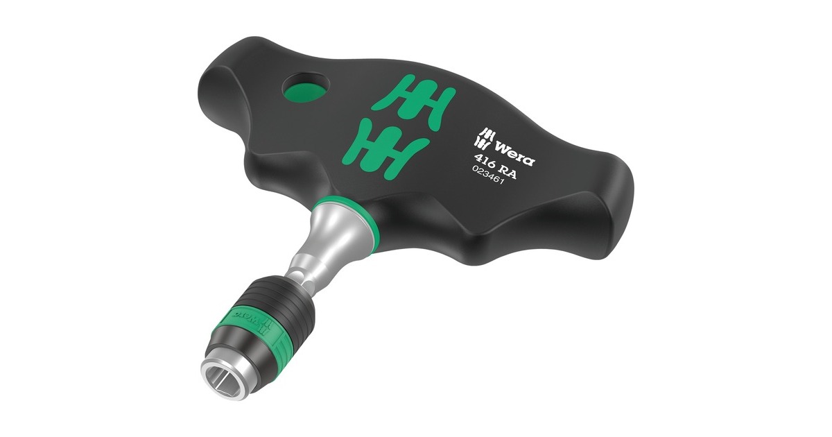 Wera 416 RA Quergriff-Bits-Handhalter mit Ratschenfunktion, Schraubendreher(schwarz/grün, mit Rapidaptor Schnellwechselfutter)