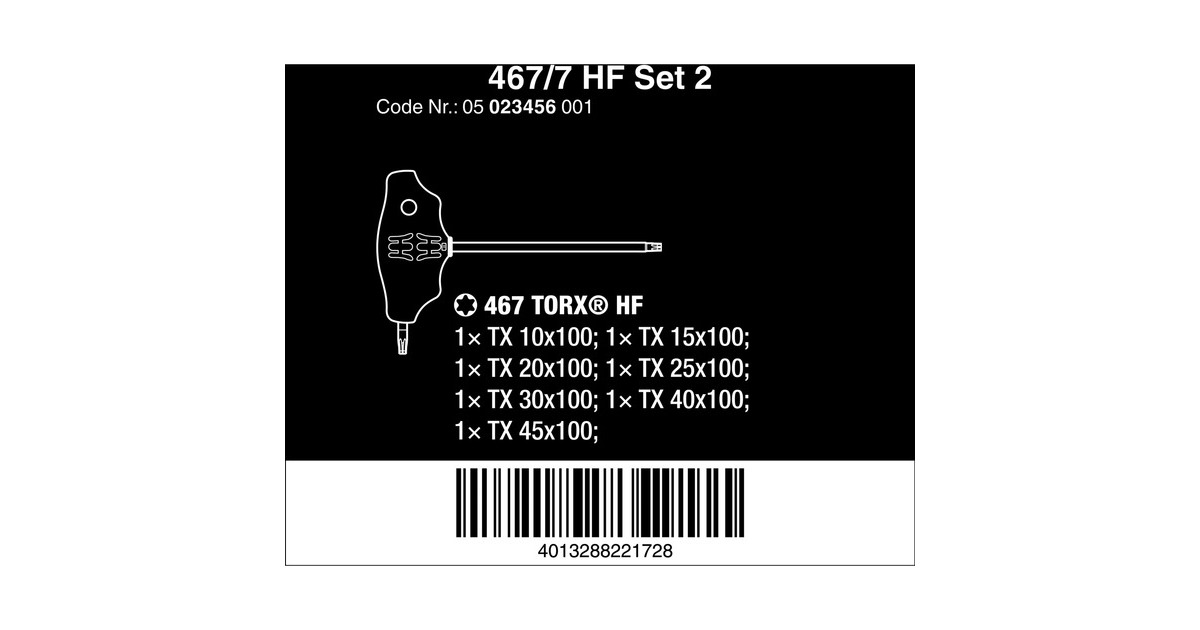 Wera 467/7 TORX HF Set 2 Quergriff-Schraubendreher + Rack, 7-teilig(schwarz/grün, mit Haltefunktion)