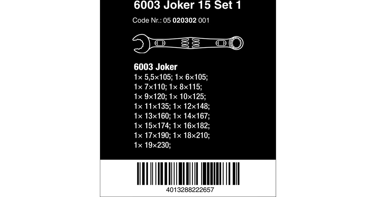 Wera 6003 Joker 15 Set 1, 15‑teilig, Schraubenschlüssel(Ringmaulschlüssel-Satz)