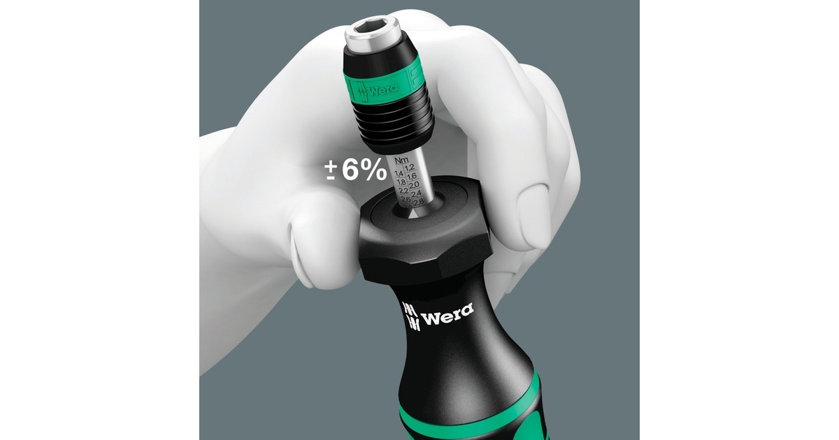 Wera 7440/41/42 Kraftform Drehmomentschraubendreher-Satz 0,3-6,0Nm(schwarz/grün, 27-teilig, mit Rapidaptor Schnellwechselfutter)