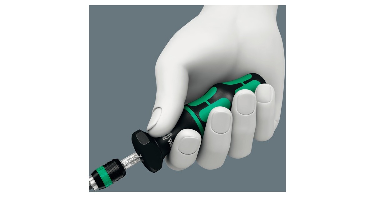 Wera 7440/41/42 Kraftform Drehmomentschraubendreher-Satz 0,3-6,0Nm(schwarz/grün, 27-teilig, mit Rapidaptor Schnellwechselfutter)