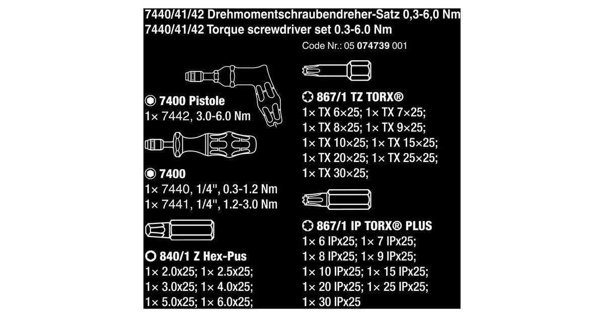 Wera 7440/41/42 Kraftform Drehmomentschraubendreher-Satz 0,3-6,0Nm(schwarz/grün, 27-teilig, mit Rapidaptor Schnellwechselfutter)