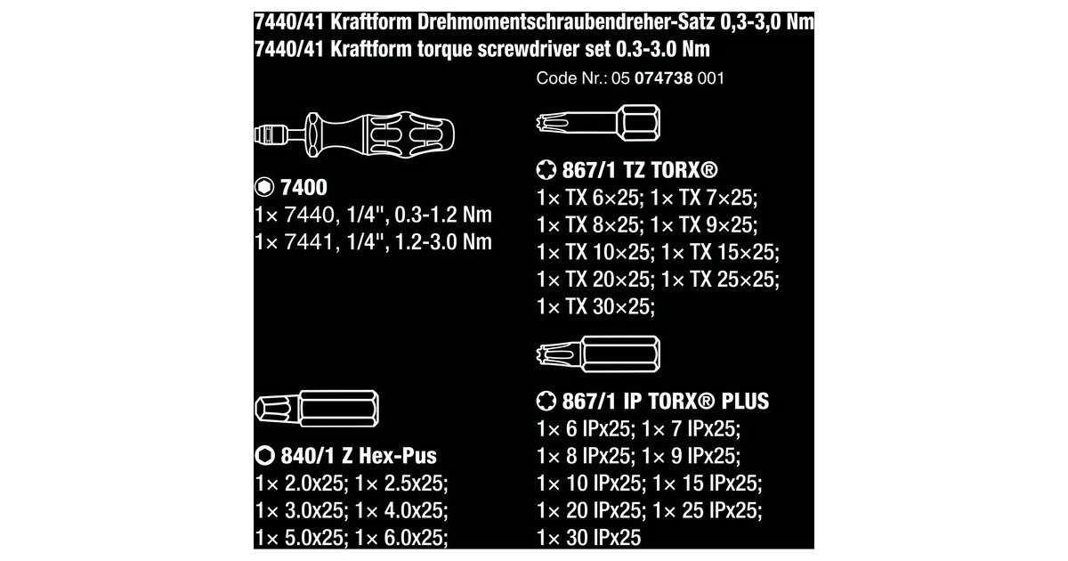 Wera 7440/41 Kraftform Drehmomentschraubendreher-Satz 0,3-3,0Nm(schwarz/grün, 26-teilig, mit Rapidaptor Schnellwechselfutter)