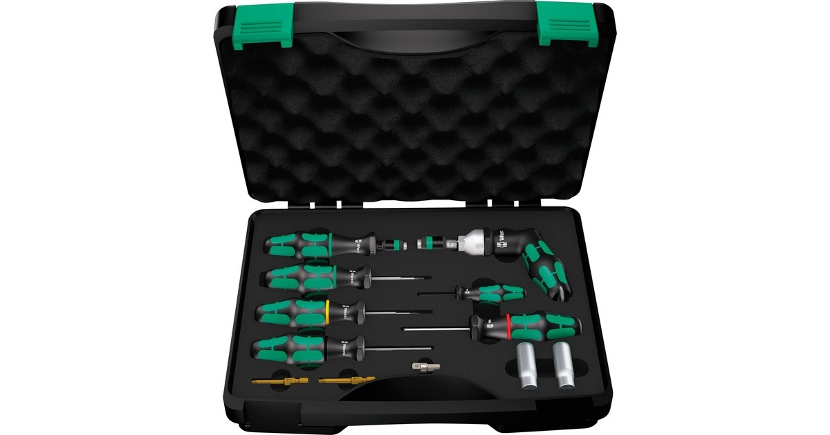 Wera 7443/12 Montageset für Reifendruckkontrollsysteme, Schraubendreher(schwarz/grün, 12-teilig, mit Rapidaptor Schnellwechselfutter)
