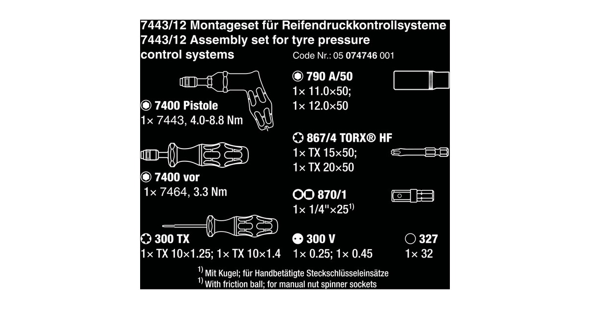 Wera 7443/12 Montageset für Reifendruckkontrollsysteme, Schraubendreher(schwarz/grün, 12-teilig, mit Rapidaptor Schnellwechselfutter)