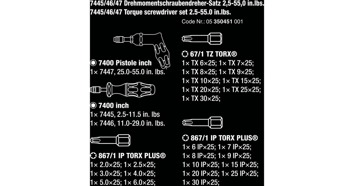 Wera 7445/46/47 Kraftform Drehmomentschraubendreher-Satz 2,5-55,0 in.lbs.(schwarz/grün, 27-teilig, mit Rapidaptor Schnellwechselfutter)