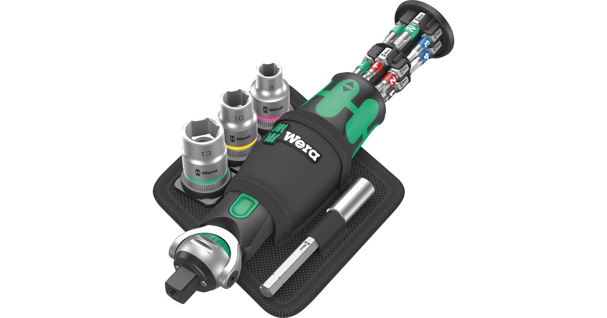 Wera 8009 Zyklop Pocket Set 2, 18-teilig, Bit-Satz(schwarz/grün, Umschaltknarre für 3/8", 1/4")
