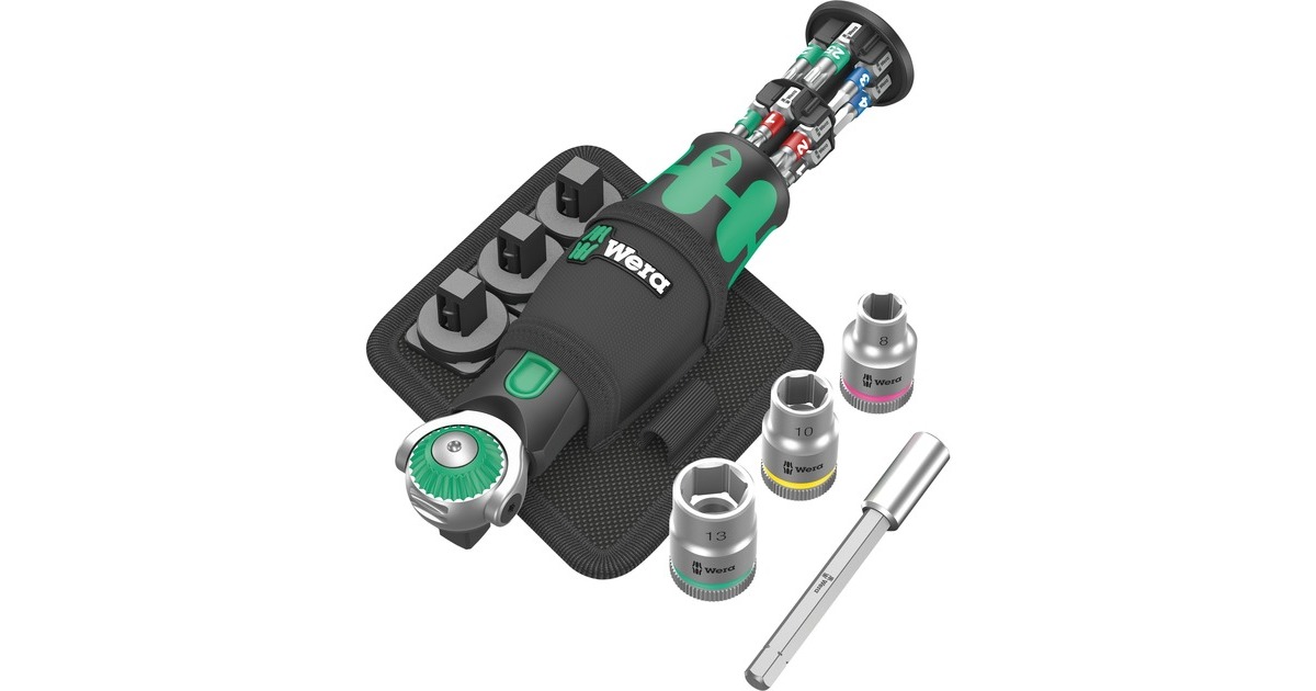 Wera 8009 Zyklop Pocket Set 2, 18-teilig, Bit-Satz(schwarz/grün, Umschaltknarre für 3/8