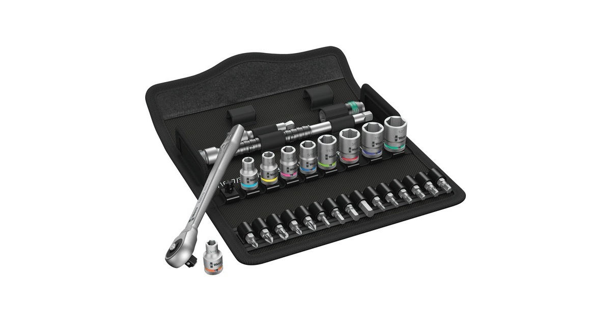 Wera 8100 SA 10 Zyklop Metal-Knarrensatz, zöllig, 1/4", Werkzeug-Set(schwarz/grün, 28-teilig, Vollmetallknarre mit Durchsteckvierkant)