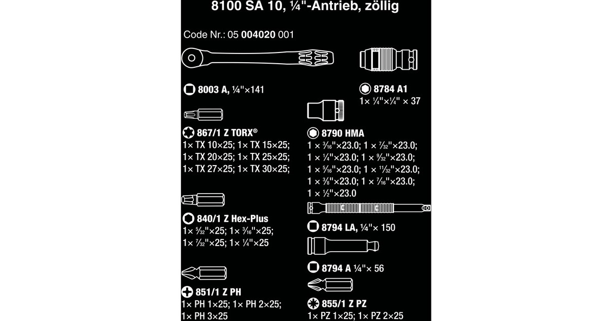 Wera 8100 SA 10 Zyklop Metal-Knarrensatz, zöllig, 1/4