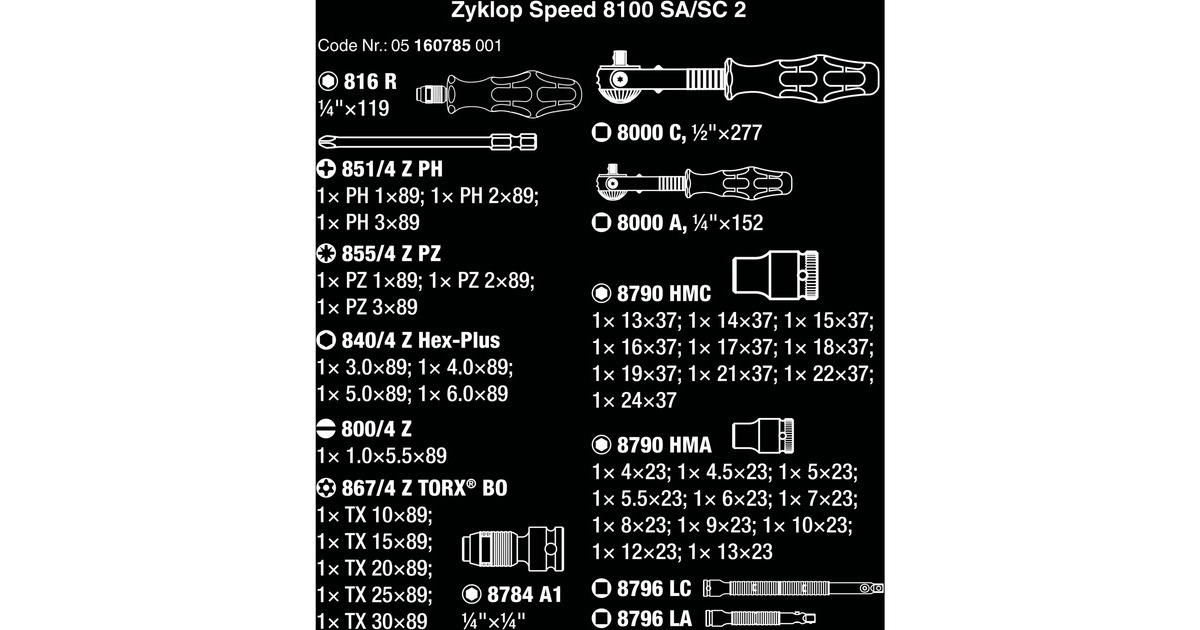 Wera 8100 SA/SC 2 Zyklop Speed-Knarrensatz, 1/4