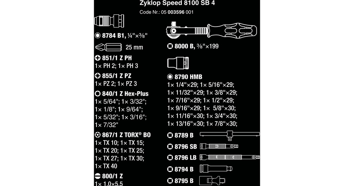 Wera 8100 SB 4 Zyklop Speed-Knarrensatz, zöllig, 3/8