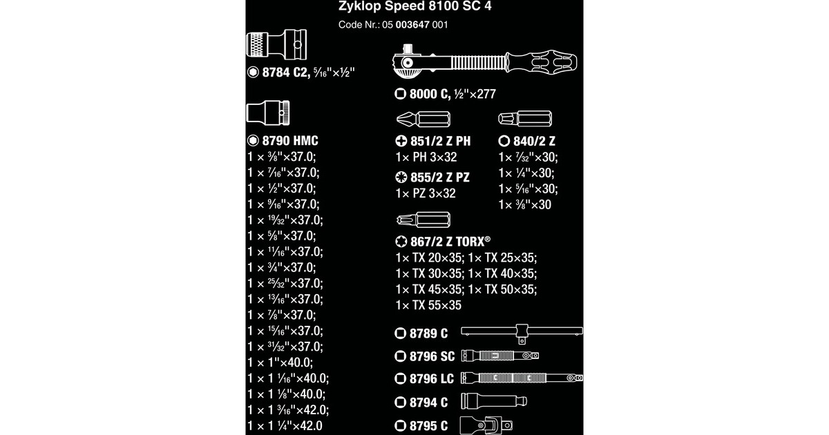 Wera 8100 SC 4 Zyklop Speed-Knarrensatz, zöllig, 1/2