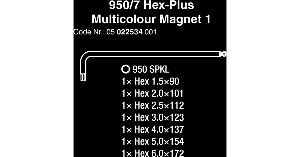 Wera 950/7 Hex-Plus Multicolour Magnet 1 Winkelschlüsselsatz, 7-teilig, Schraubendreher(mit Halteclip)