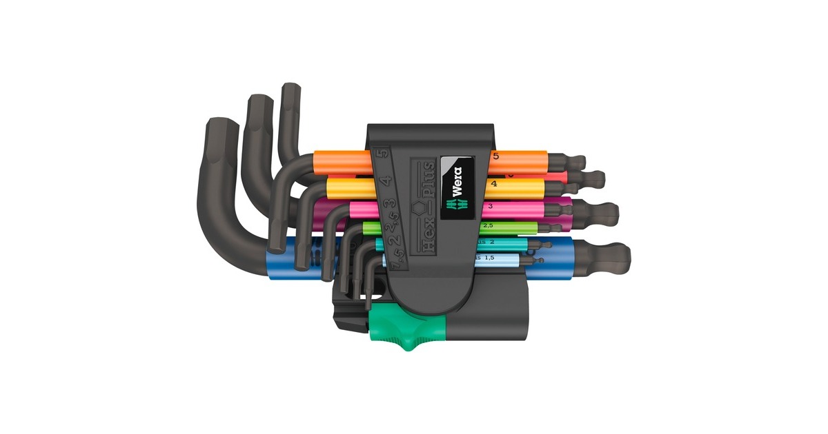 Wera 950/9 Hex-Plus Multicolour 2 Winkelschlüsselsatz, 7-teilig, Schraubendreher(mit Halteclip, BlackLaser-Oberfläche)