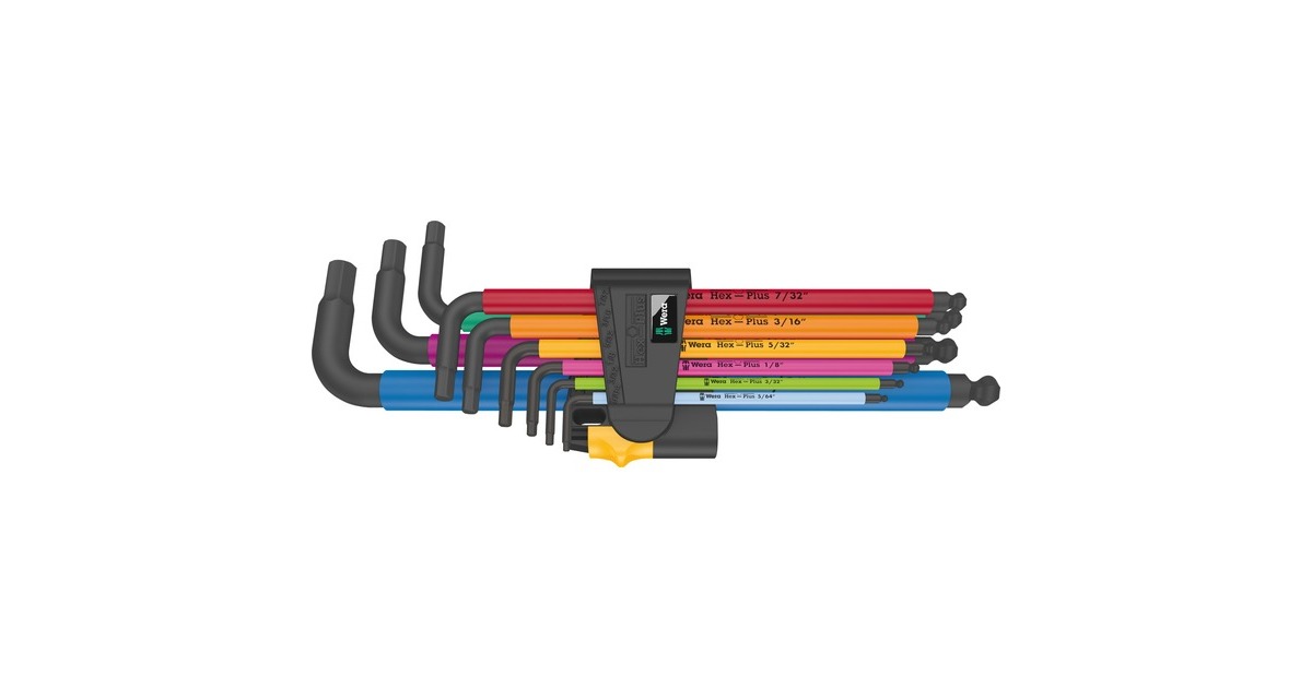 Wera 950/9 Hex-Plus Multicolour Imperial 2 Winkelschlüssel-Satz, Schraubendreher(schwarz, 9-teilig, zöllig, mit Halteclip)