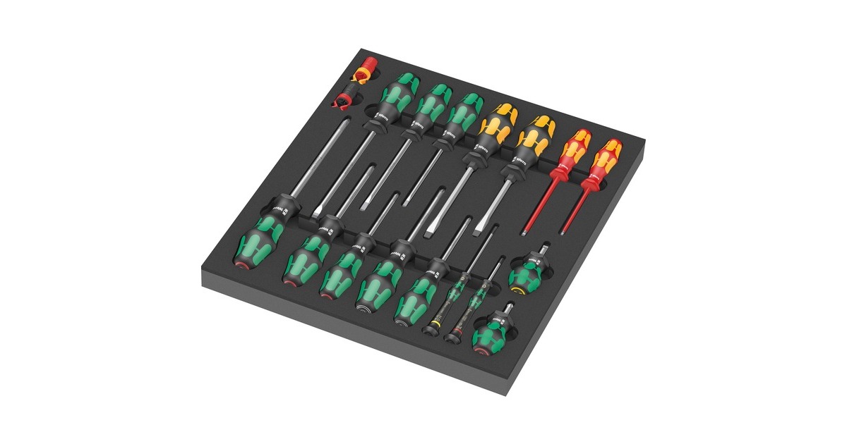 Wera 9710 Schaumstoffeinlage Schraubendreher-Set 1, 18‑teilig(schwarz/grau, in Schaumstoffeinlage für Werkstattwagen)