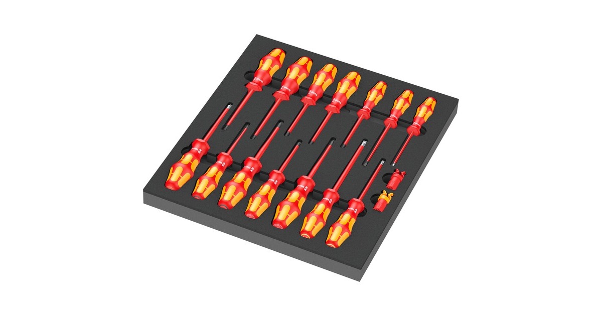 Wera 9711 Schaumstoffeinlage VDE Schraubendreher-Set 1, 16‑teilig(schwarz/grau, in Schaumstoffeinlage für Werkstattwagen)