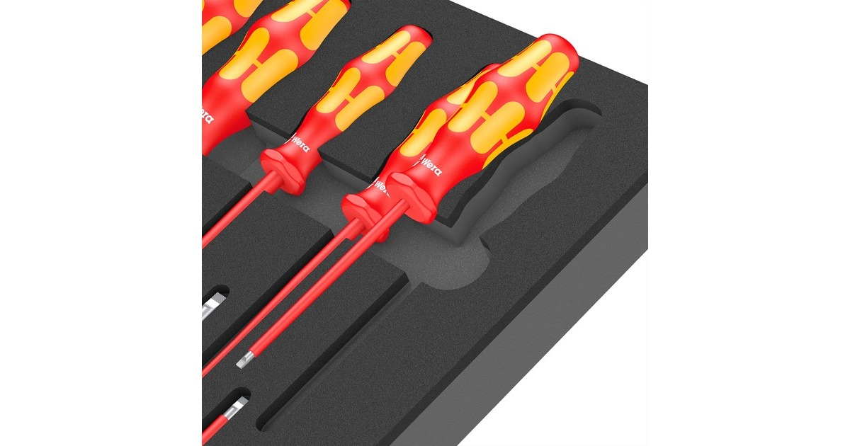 Wera 9711 Schaumstoffeinlage VDE Schraubendreher-Set 1, 16‑teilig(schwarz/grau, in Schaumstoffeinlage für Werkstattwagen)