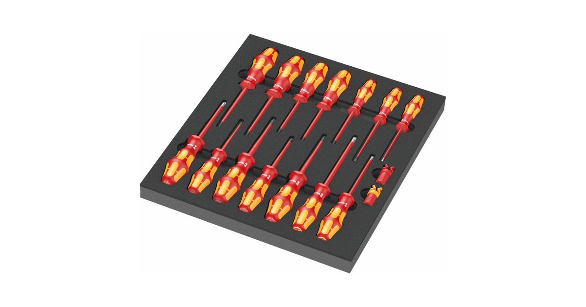 Wera 9711 Schaumstoffeinlage VDE Schraubendreher-Set 1, 16‑teilig(schwarz/grau, in Schaumstoffeinlage für Werkstattwagen)