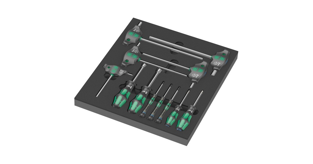 Wera 9713 Schaumstoffeinlage Hex Schraubendreher-Set 1, 12‑teilig(schwarz/grau, in Schaumstoffeinlage für Werkstattwagen)
