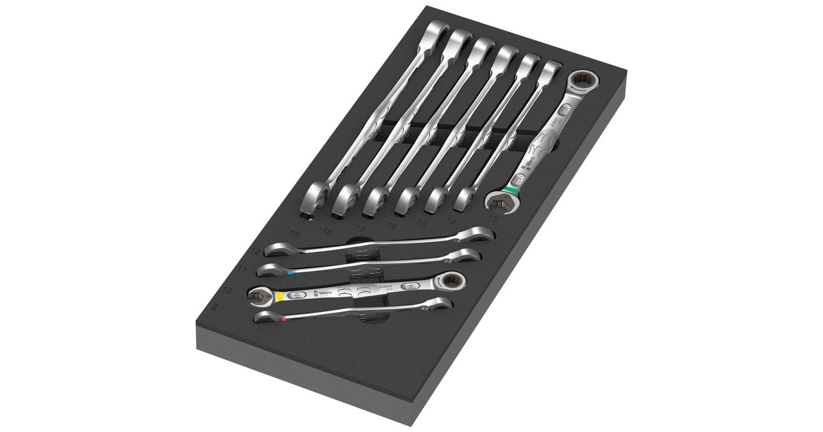 Wera 9730 Schaumstoffeinlage 6000 Joker Set 1, 11‑teilig, Werkzeug-Set(schwarz/grau, Maul-Ringratschenschlüssel-Satz, in Schaumstoffeinlage für Werkstattwagen)