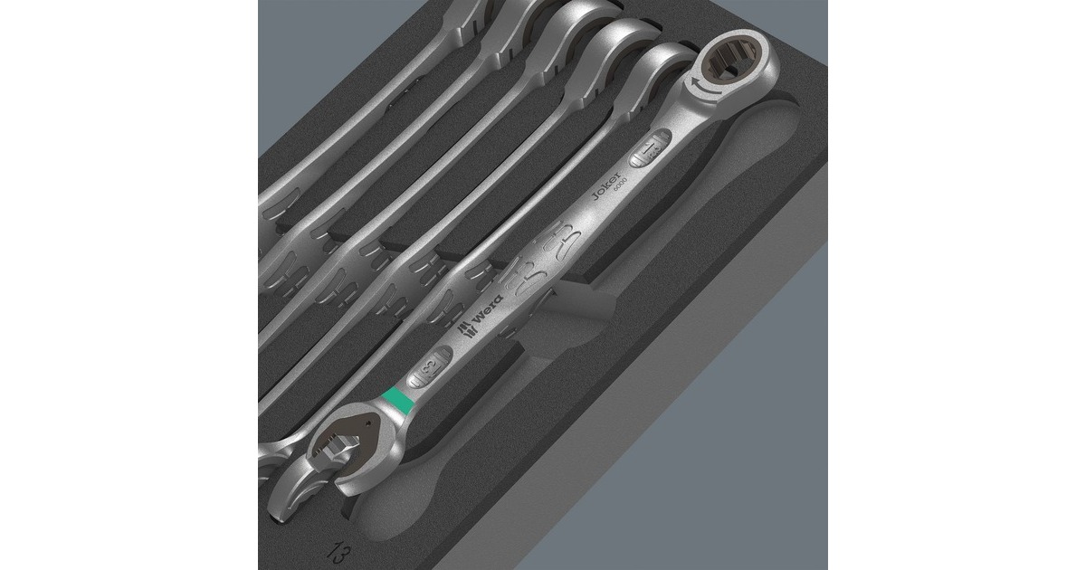 Wera 9730 Schaumstoffeinlage 6000 Joker Set 1, 11‑teilig, Werkzeug-Set(schwarz/grau, Maul-Ringratschenschlüssel-Satz, in Schaumstoffeinlage für Werkstattwagen)