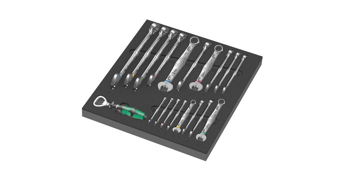 Wera 9731 Schaumstoffeinlage 6003 Joker Set 1, 19‑teilig, Werkzeug-Set(schwarz/grau, Maul-Ringratschenschlüssel-Satz, in Schaumstoffeinlage für Werkstattwagen)