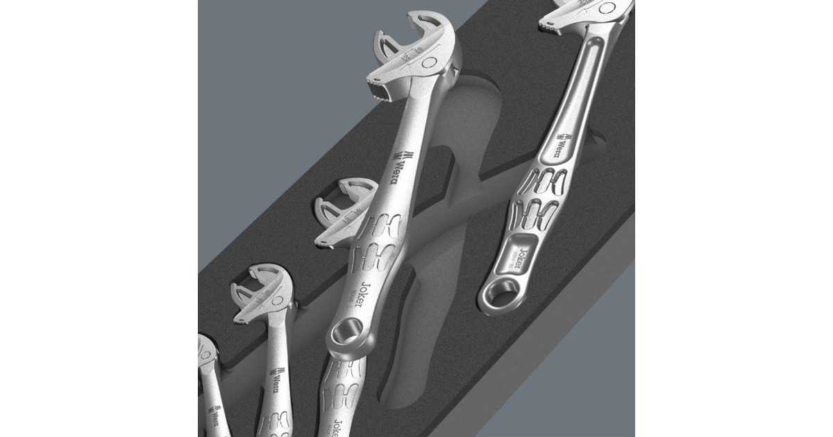 Wera 9732 Schaumstoffeinlage 6004 Joker Set 1, 5‑teilig, Werkzeug-Set(schwarz/grau, selbstjustierender Maulschlüssel-Satz, in Schaumstoffeinlage für Werkstattwagen)