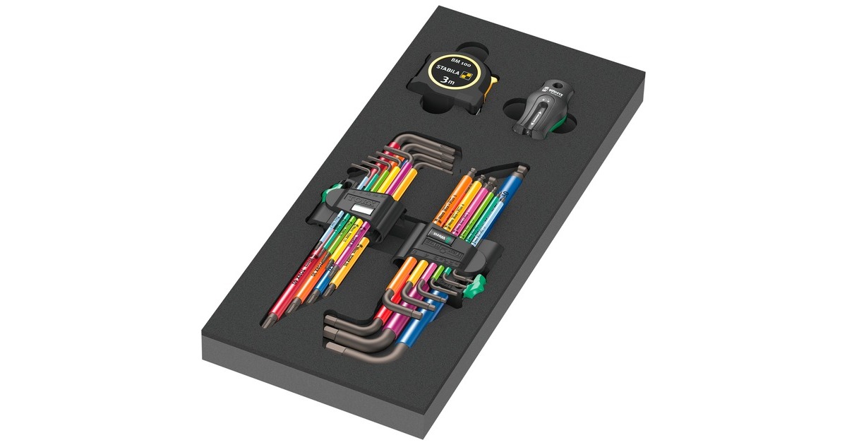 Wera 9740 Schaumstoffeinlage Winkelschlüssel-Set 1, 20‑teilig, Schraubendreher(schwarz/grau, in Schaumstoffeinlage für Werkstattwagen)